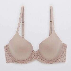 Aerie Real Sunnie Full Coverage Lightly Lined Blossom Lace Peeble Nude Bra 36DD